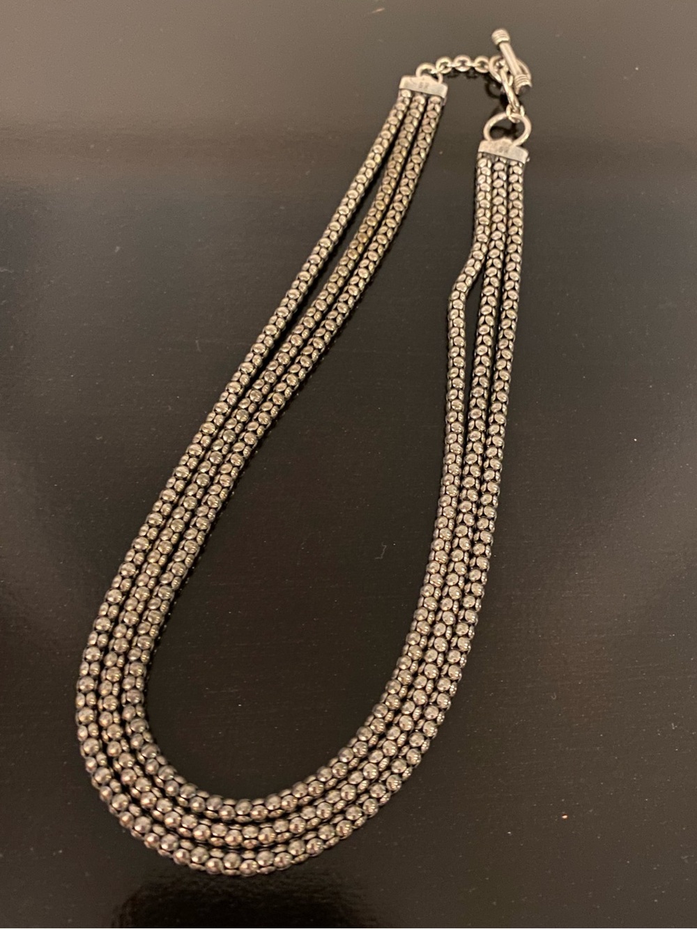 Silpada Sterling Silver Triple Strand Oxidized Popcorn Chain Necklace N1108